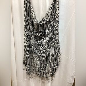 Black and White Paisley Fringe Shawl